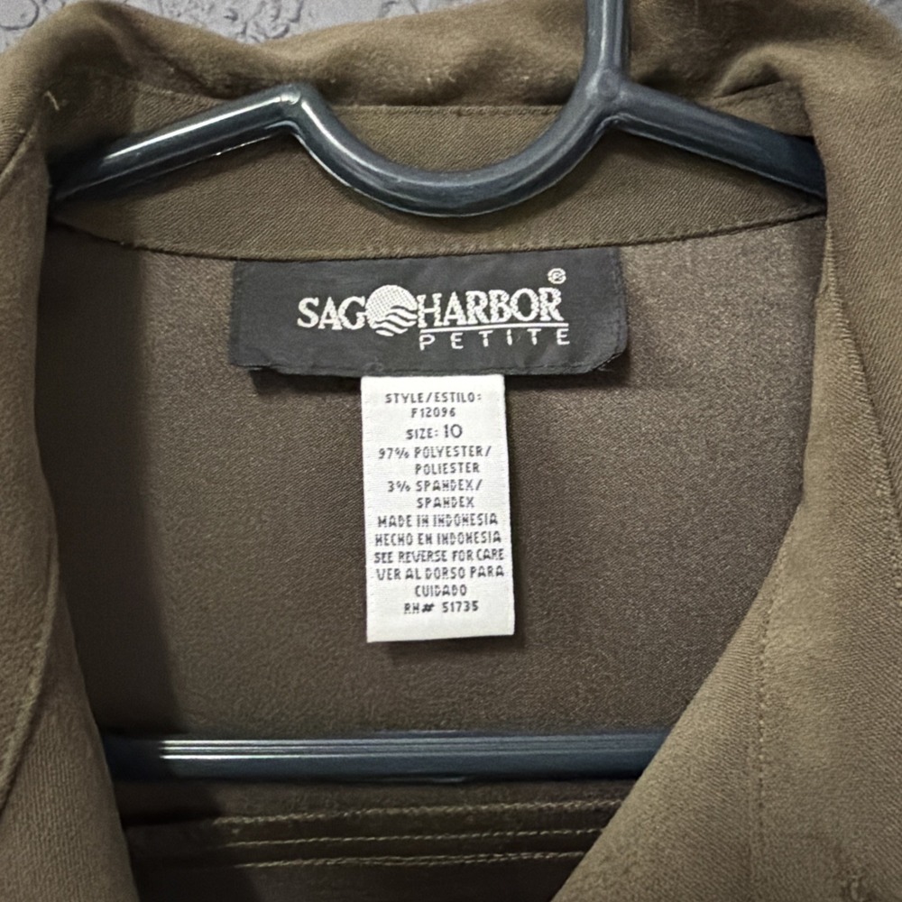 Sag Harbor Faux Suede Button-Down Shirt Jacket Womens Size 10P Green Long Sleeve - Picture 2 of 8